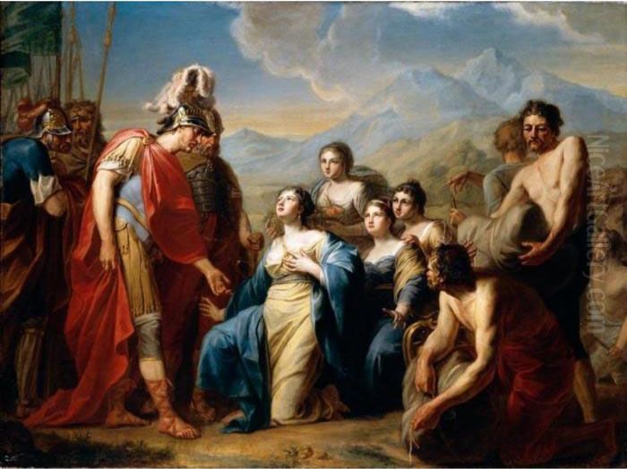 The Queen Of Sheba Kneeling Before King Solomon Oil Painting by Johann Friedrich August Tischbein