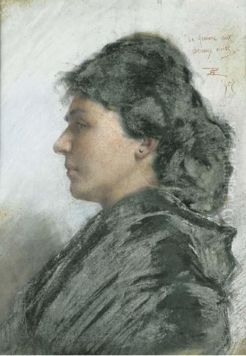 La Femme Aux Cheveux Noirs Oil Painting by Ettore Tito
