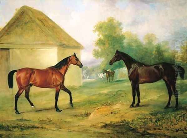 Lord Robert Grosvenor's hunters at Moor Park, Rickmansworth, Hertfordshire Oil Painting by John Snr Ferneley