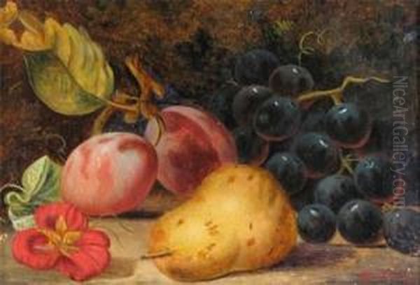 Still Life Of Plums, Grapes And A Pear Oil Painting by Henry George Todd