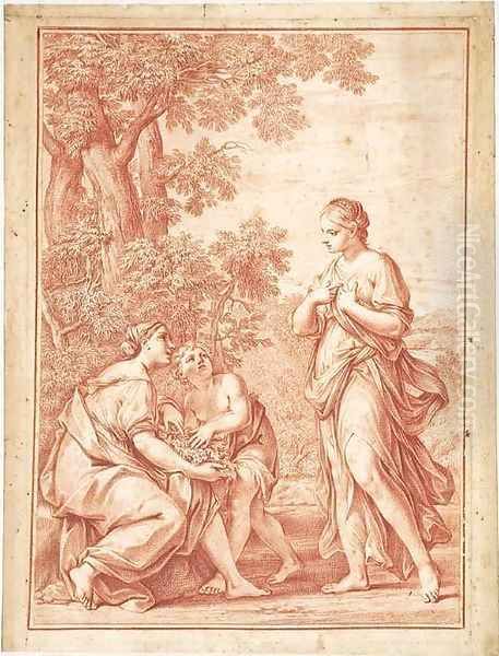 Rachel and Leah in a landscape Oil Painting by Marcantonio Franceschini)