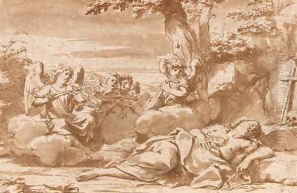 The Ecstasy of Mary Magdalen with angels playing music Oil Painting by Marcantonio Franceschini)