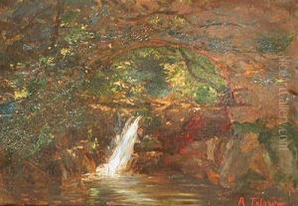 La Cascada.
 Oleo Sobre Carton. 27 X 37 Cms Oil Painting by Aurelio Tolosa Y Alsina