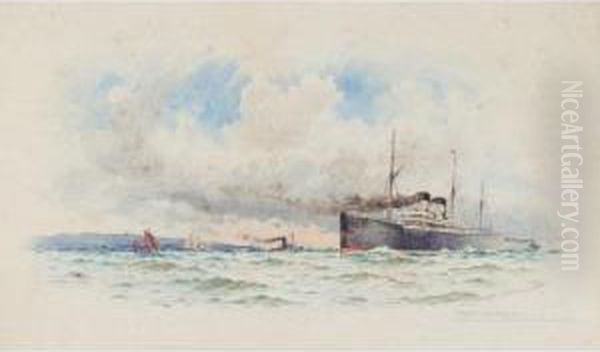 Homeward Bound, White Star Line 
Entering The Mersey; Outward Bound, Fishing Boats Off Folkestone Oil Painting by William Stephen Tomkin