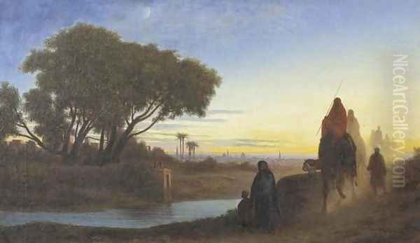 Caravan, Sunset (Caravane au crepuscule) Oil Painting by Charles-Theodore Fr&egrave;re