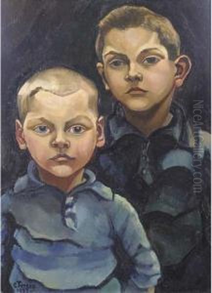 Portret Jongens Gerbrands (recto); A Charcoal Sketch Of Threechildren (verso) Oil Painting by Charley Toorop