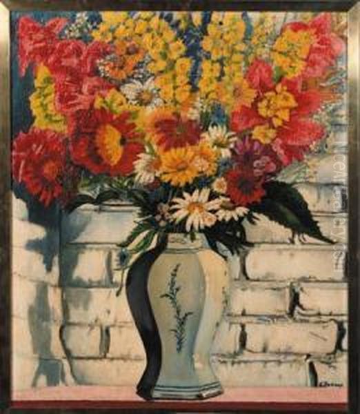 Vaas Met Bloemen Tegen Muur Oil Painting by Charley Toorop