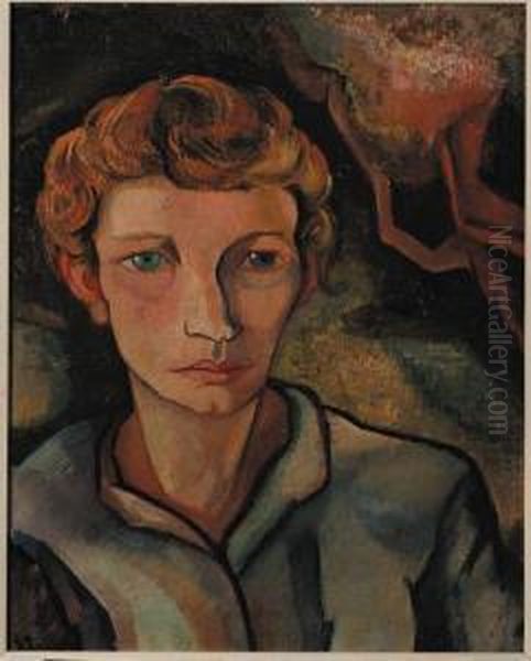 A Portrait Of A Young Woman In A Landscape Oil Painting by Charley Toorop
