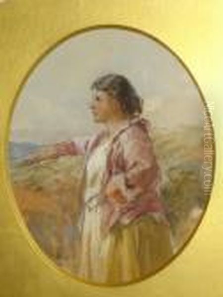 Study Of A Young Girl In A Moorland Landscape Oil Painting by Francis William Topham