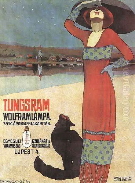 Poster for Tungsram Light Bulbs c. 1910 Oil Painting by Geza Farago