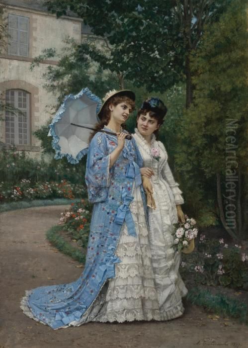 A Garden Stroll Oil Painting by Toulmouche Auguste