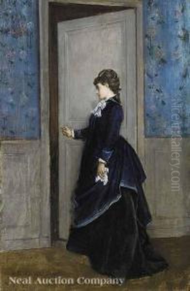 A Woman At A Bedroomdoor Oil Painting by Toulmouche Auguste