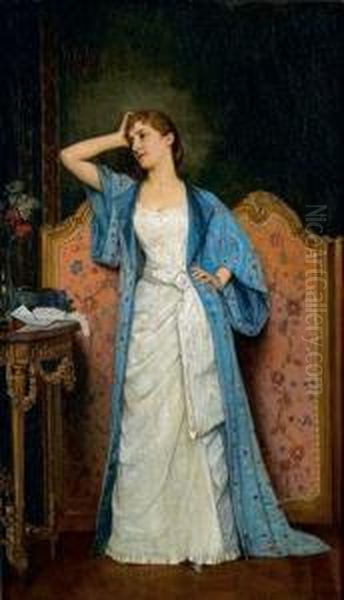 Jeune Femme Au Paravent Oil Painting by Toulmouche Auguste
