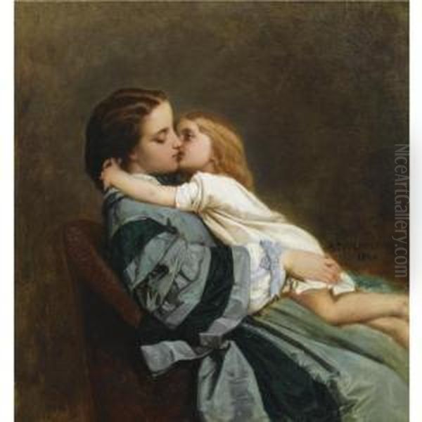 Maternal Love Oil Painting by Toulmouche Auguste