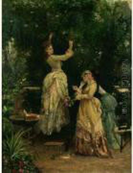 La Cueillette Du Lilas Oil Painting by Toulmouche Auguste