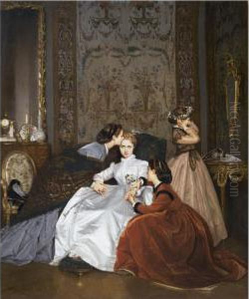 La Fiancee Hesitante (the Hesitant Betrothed) Oil Painting by Toulmouche Auguste