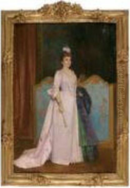 La Femme A L'eventail Oil Painting by Toulmouche Auguste