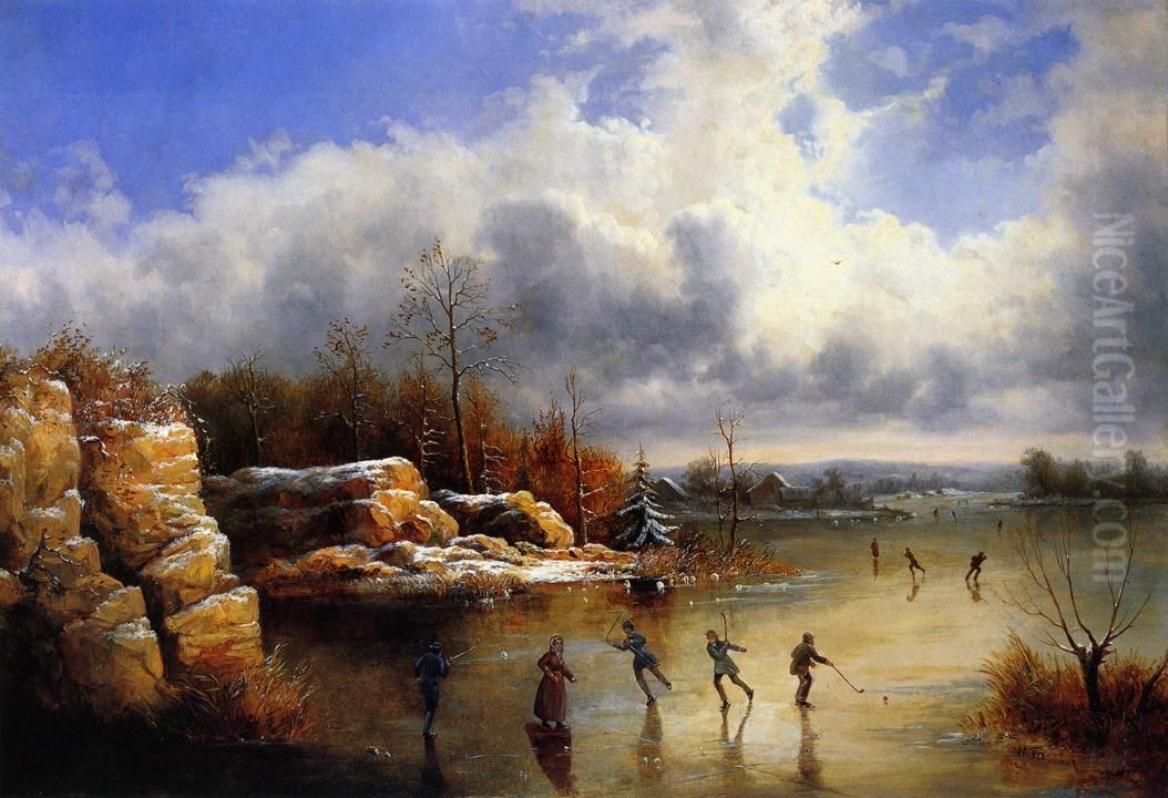 Ice Skating Oil Painting by William Charles Anthony Frerichs