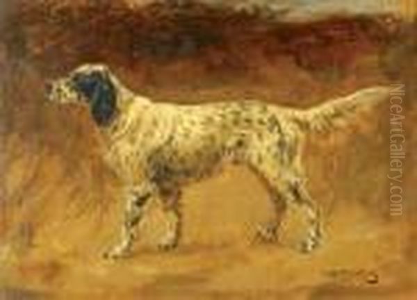 English Setter In A Landscape Oil Painting by John Martin Tracy