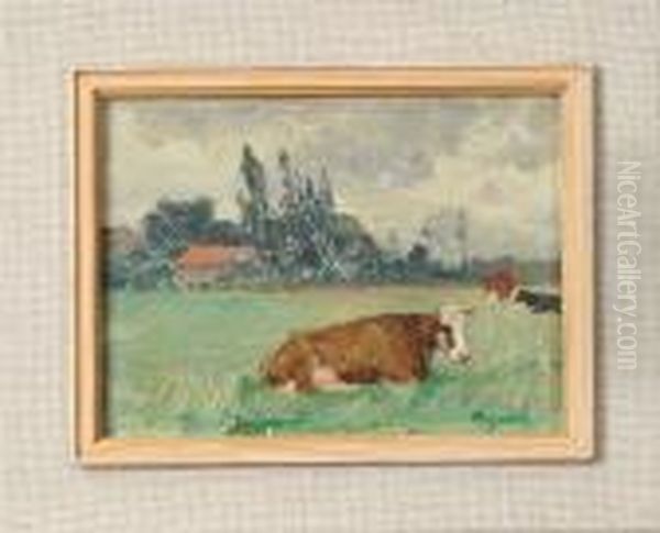 Franskt Slattlandskap Med Kor Oil Painting by Carl Tragardh