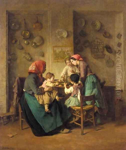 Le repas du matin Oil Painting by Charles-Edouard Fr&egrave;re