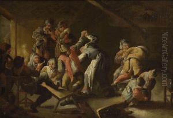 Tanzende Bauern. Oil Painting by Johann Georg Trautmann