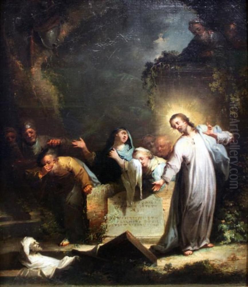 The Raising Of Lazarus Oil Painting by Johann Georg Trautmann