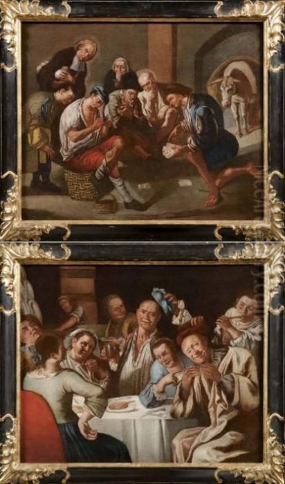 Interno Di Osteria
B) G
Iocatori Di Carte Oil Painting by Gaspare Traversi