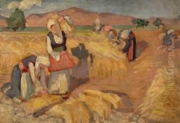 Harvesting Oil Painting by Theofrastos Triantafyllidis