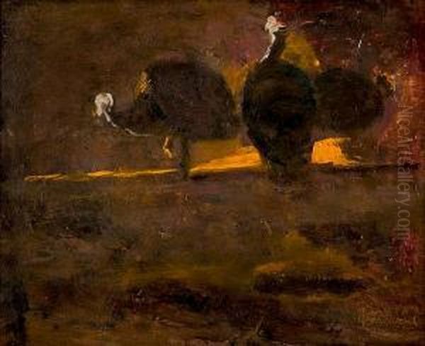 Turkeys Oil Painting by Theofrastos Triantafyllidis