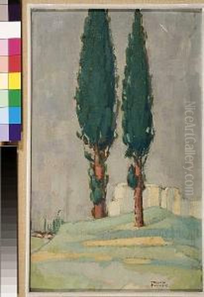 A) Cypresses Oil Painting by Theofrastos Triantafyllidis