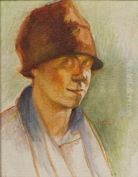 Figure With Hat Oil Painting by Theofrastos Triantafyllidis