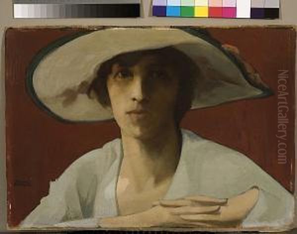 Lady In White Oil Painting by Theofrastos Triantafyllidis