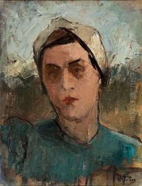 The Artist Eleni Pangalou Oil Painting by Theofrastos Triantafyllidis