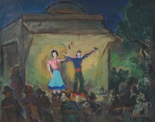 On Stage / Open Air Performance Oil Painting by Theofrastos Triantafyllidis