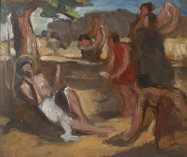 Under The Fig-tree Oil Painting by Theofrastos Triantafyllidis