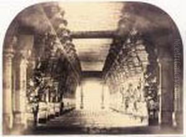 Pillars In The Central Corridor 
Of The Pudu Or Vasanta Mantapam, In The Minakshi Sundareshvara Temple, 
Before June 1858 Oil Painting by Linneaus Tripe