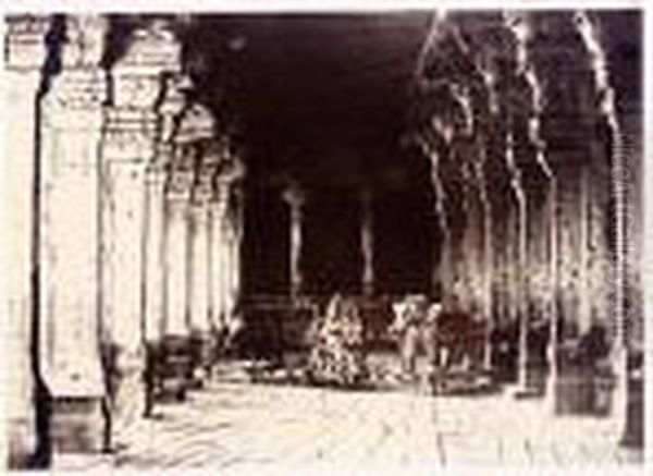 Wooden Horse, Bovine Nandi, And 
Elephant: Three Vahanas (mounts) Of Hindu Deities In The Outer Prakarum 
(corridor) Of The Temple Of The God Sundareshvara, Minakshi Temple, 
Madura, Between December 1857 And April 1858 Oil Painting by Linneaus Tripe