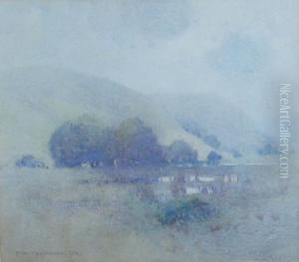 Misty Landscape 1927 Oil Painting by John William Tristram