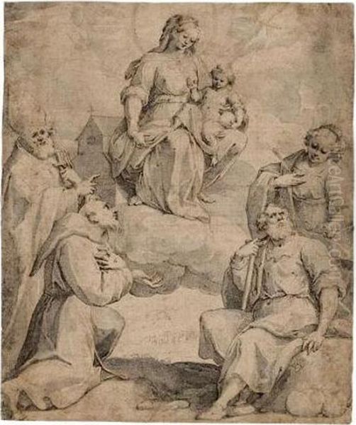 The Virgin And Child In Glory 
With St. Francis, St. Agnes, A Pilgrim Saint And A Bishop Saint Oil Painting by Giovanni Battista (Il Malosso) Trotti