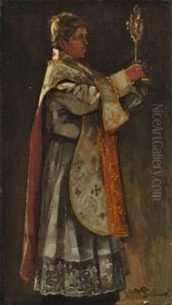Junger Priester Mit Monstranz Oil Painting by Wilhelm Heinrich Trutbner