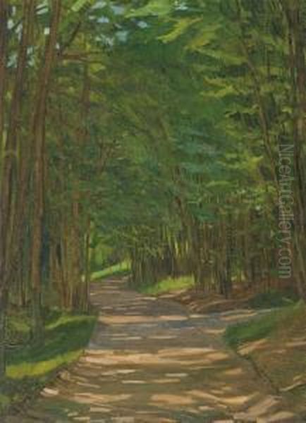 A Path In A Wooded Landscape Oil Painting by Wilhelm Heinrich Trutbner