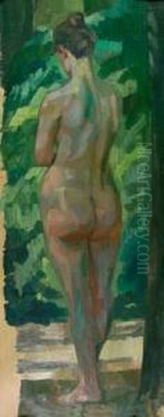 Stehender Weiblicher Ruckenakt. Oil Painting by Wilhelm Heinrich Trutbner