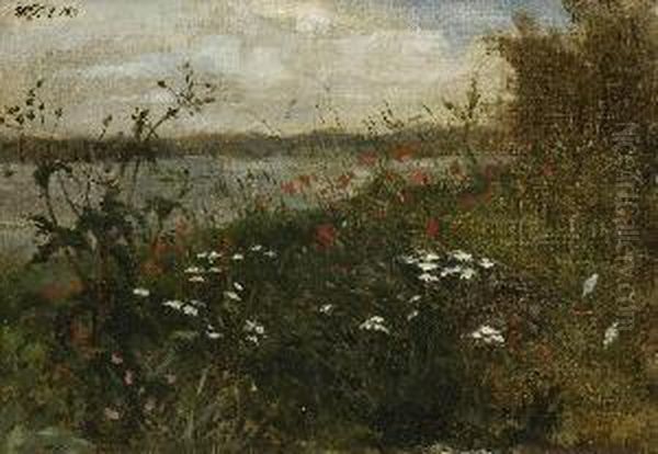 Feldblumen Am Seeufer. Oil Painting by Wilhelm Heinrich Trutbner