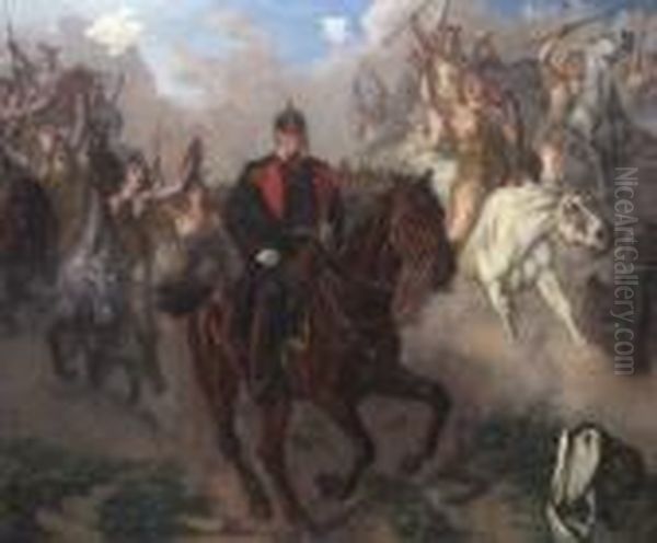 Kaiser Wilhelm I. Auf Dem
 Schlachtfeld Von Walkuren Begrust. Oil Painting by Wilhelm Heinrich Trutbner