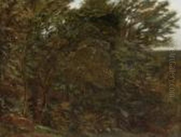 Kastanienwald Bei
 Heidelberg. Oil Painting by Wilhelm Heinrich Trutbner