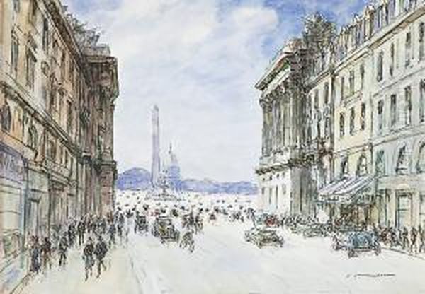 Paris, La Rue Royale Et La Concorde Oil Painting by Fernand Fortune Truffaut