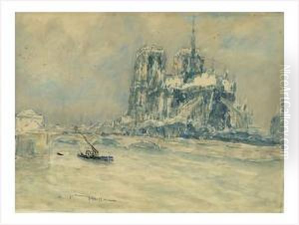 Paris Notre Dame Sous La Neige Oil Painting by Fernand Fortune Truffaut