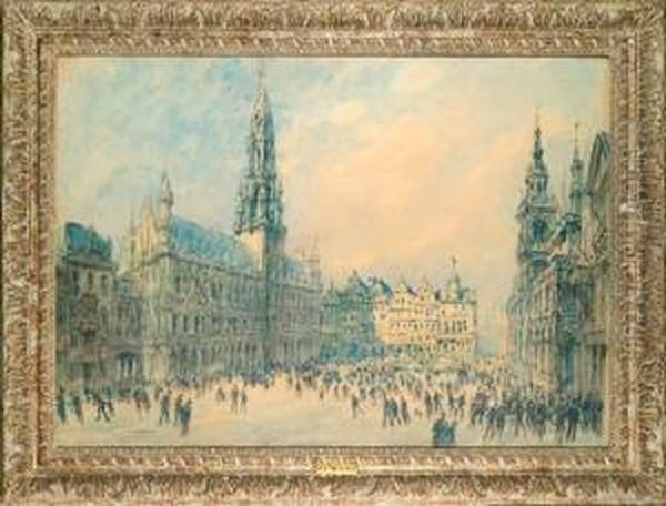 La Grand Place A Bruxelles Oil Painting by Fernand Fortune Truffaut