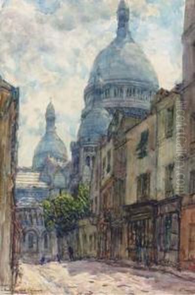 Vue Du Sacre-coeur Depuis La Rue Du Chevalier De La Barre,montmartre Oil Painting by Fernand Fortune Truffaut